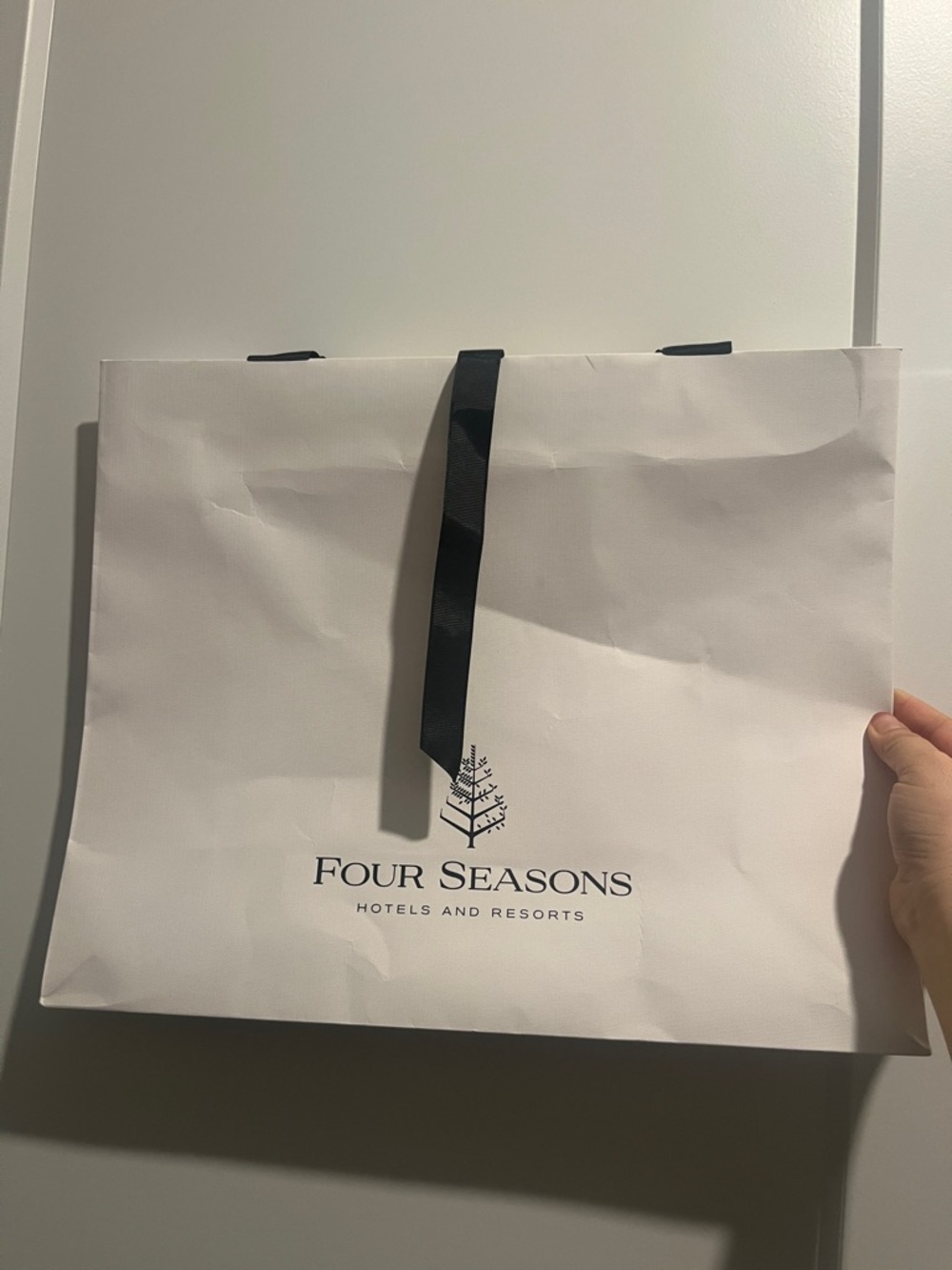 Four Seasons Hotel Paper shopping Bag with Black Ribbon Handles New GWP